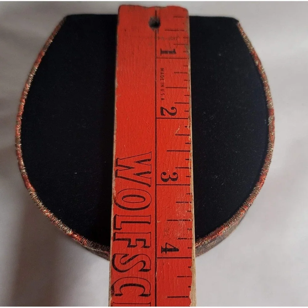 Tapestry Fabric Jewelry‎ Trinket Box Black Velvet Lined Small Round Keepsake